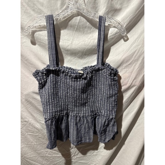 LOFT Beach Tops - LOFT Beach Women Blue White Striped Smocked Peplum Tank Top Size L Large